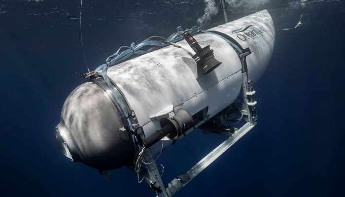 The Titan submersible operated by OceanGate Expeditions dives in an undated photograph The Titan submersible, operated by OceanGate Expeditions to explore the wreckage of the sunken SS Titanic off the coast of Newfoundland, dives in an undated photograph. OceanGate Expeditions/Handout via REUTERS NO RESALES. NO ARCHIVES. THIS IMAGE HAS BEEN SUPPLIED BY A THIRD PARTY.
